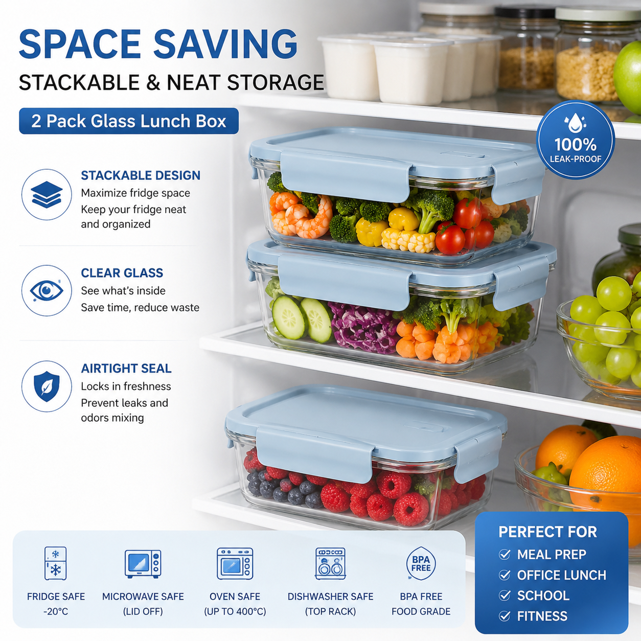 Food Storage Order - Paquete de 2 Recipientes de Vidrio