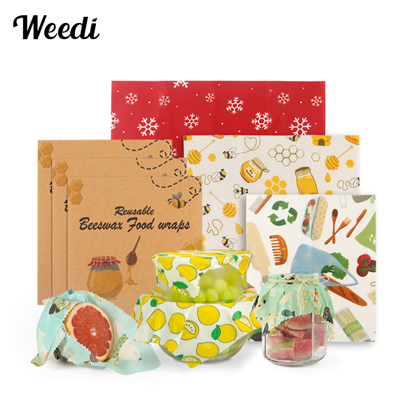Beeswax Food Wrap - WEEDI Paquete de 3 Envoltorios Reutilizables