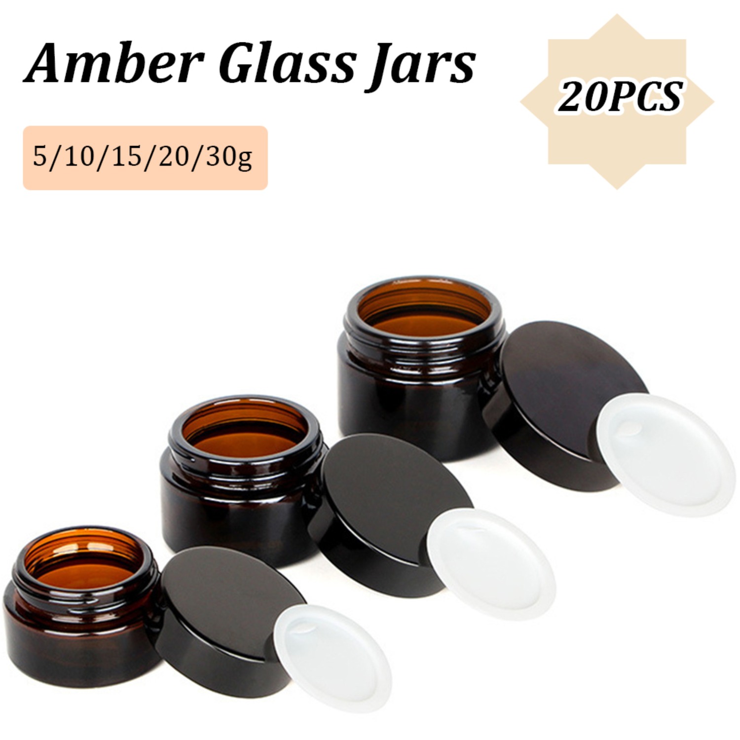 Food Storage Glass Set - Frascos de vidrio ámbar pequeños de