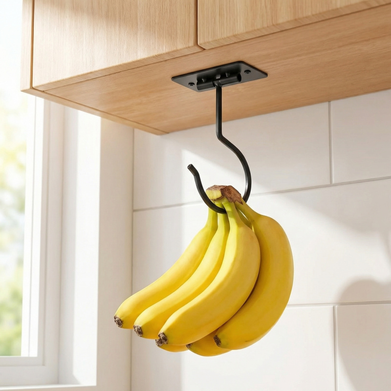 Food Storage Kitchen - Gancho Adhesivo de Metal Negro para