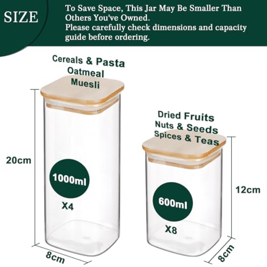 Paquete de 12 Frascos Cuadrado - Food Storage Organization reseña y precio