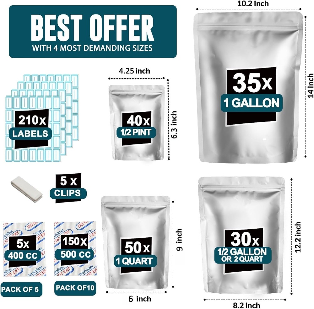 155 Bolsas de Mylar con 155 Ab - Food Storage Bag reseña y precio