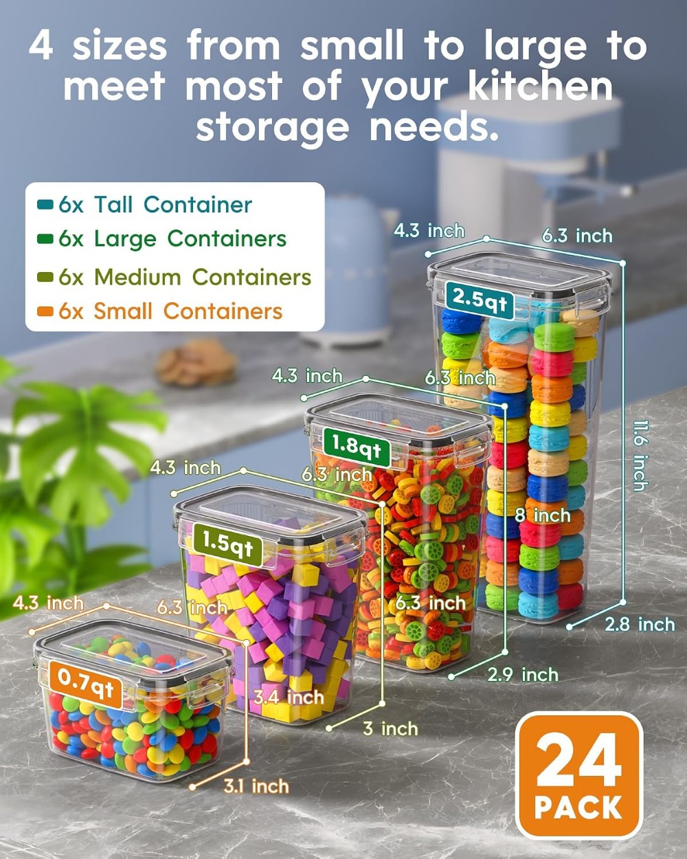 24 Recipientes Herméticos para - Food Storage Kitchen reseña y precio